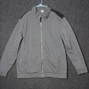Calvin Klein Mens XXL Gray Full Zip Mock Neck Sweatshirt Shoulder Detail Jacket